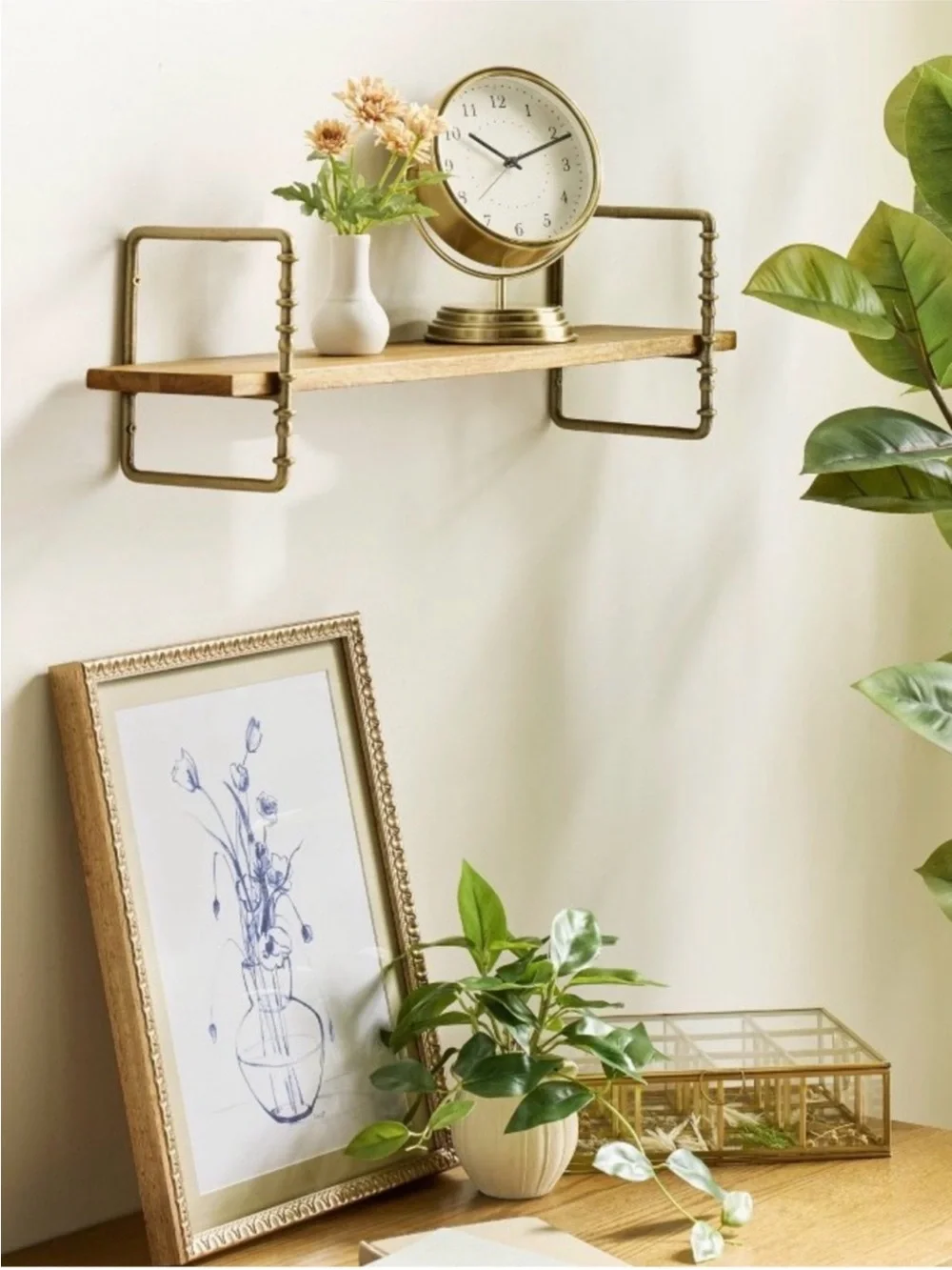 Hearth & Hand Magnolia Twisted Brass Wood Wall Shelf